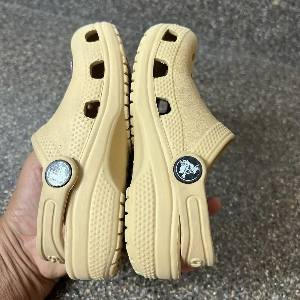 Crocs Iconic Comfort Little Kids Size 9 Mustard Clogs wt Jibbitz Slip On Outdoor